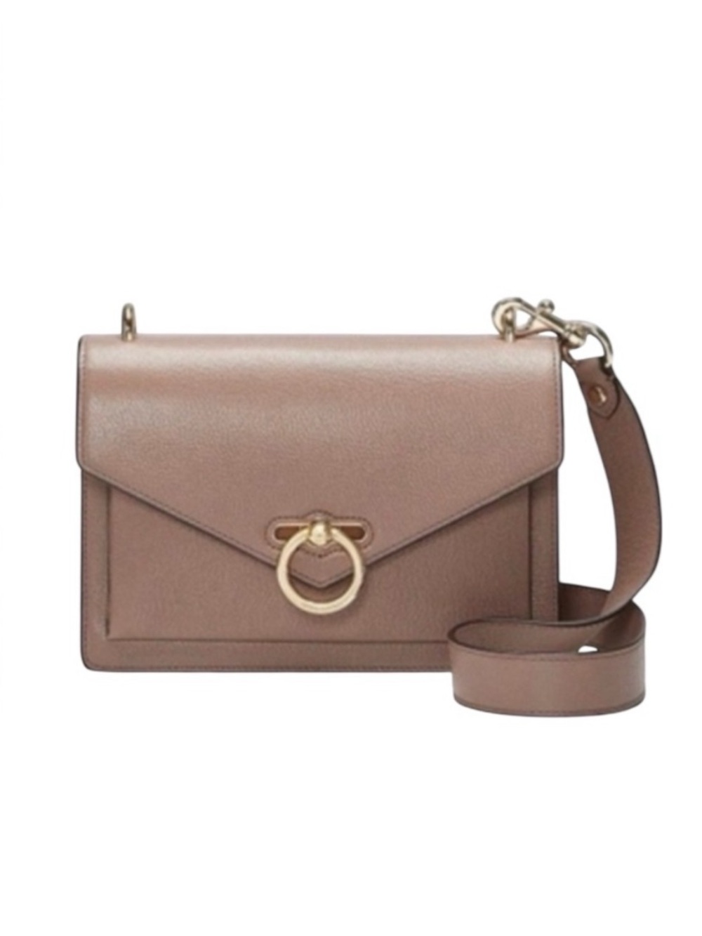 Rebecca Minkoff Leather Crossbody Bag in Taupe with Gold Ring Accent